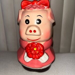 Cute Piggy Bank with Red Bow